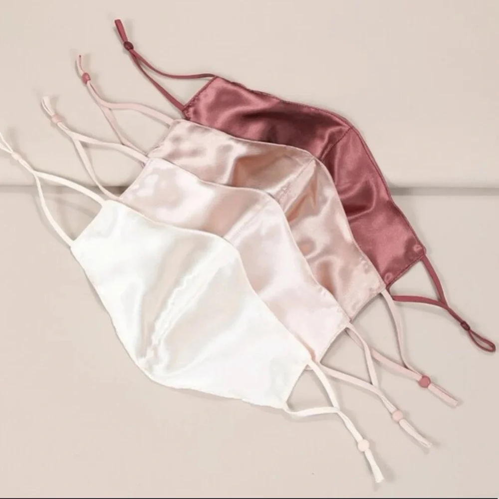 🔥 3/$15 Cream-Colored Satin Adjustable Face Mask & Matching Scrunchie
